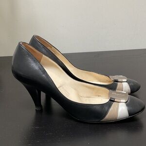 Salvatore Ferragamo Women's Heels in Black Taupe and Silver Size 6.5